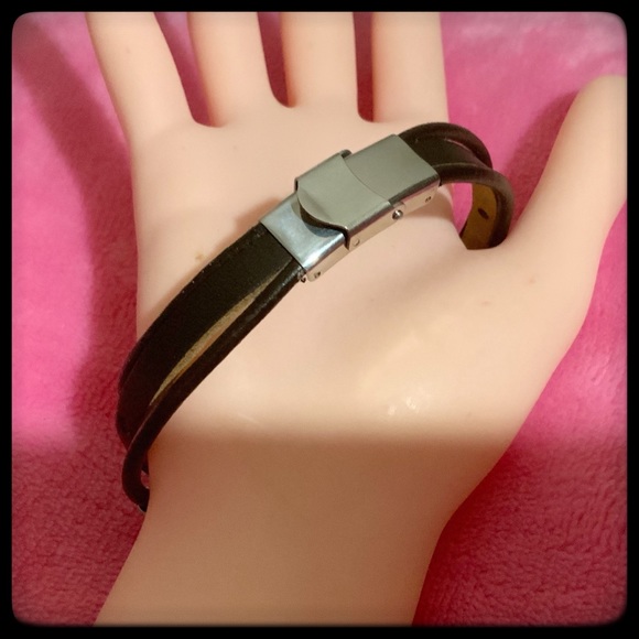 LEATHER CUFF BRONZE AND SILVER BRACELET - Picture 2 of 2